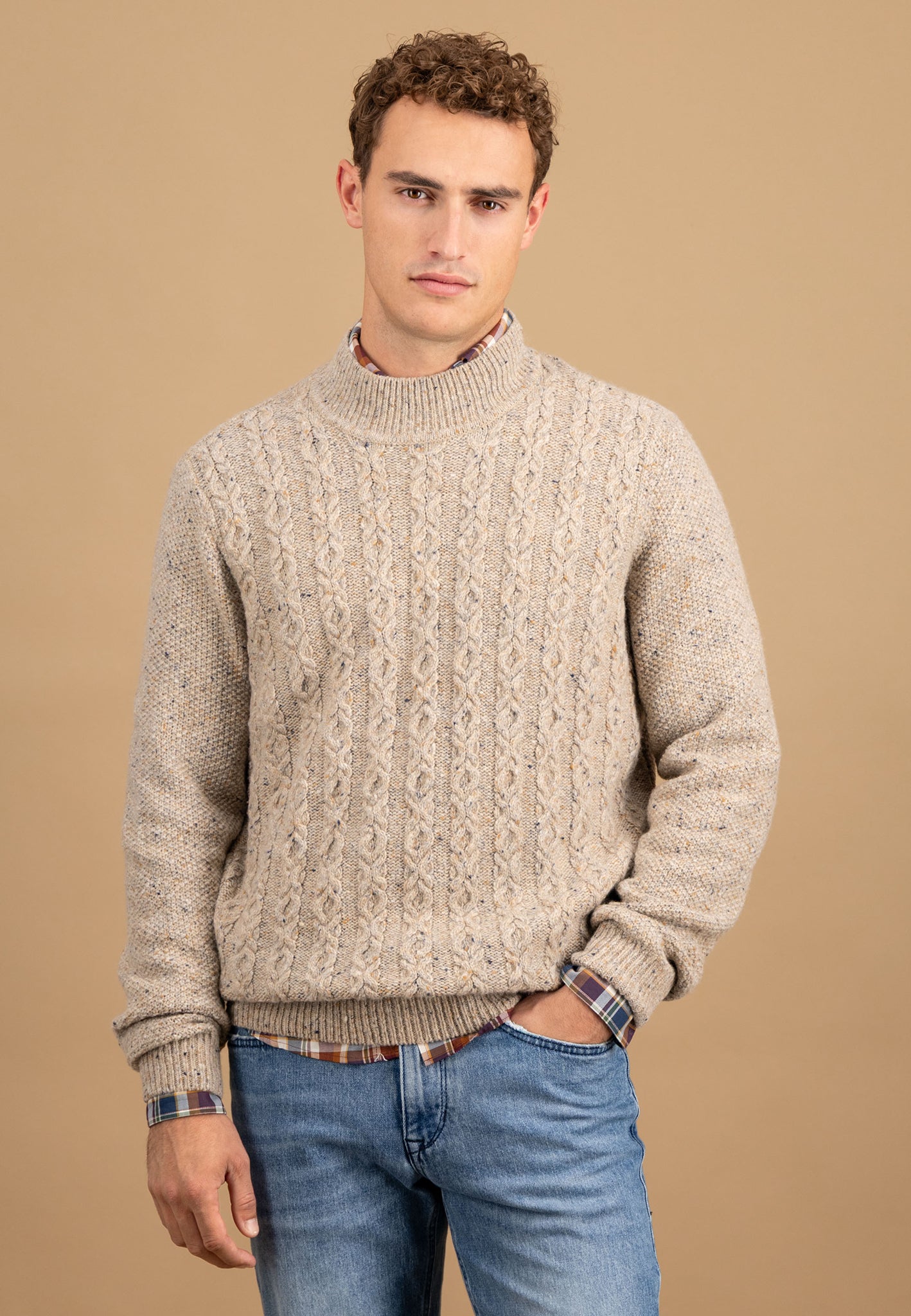 Donegal wool blend cable knit crew neck sweater – FYNCH-HATTON