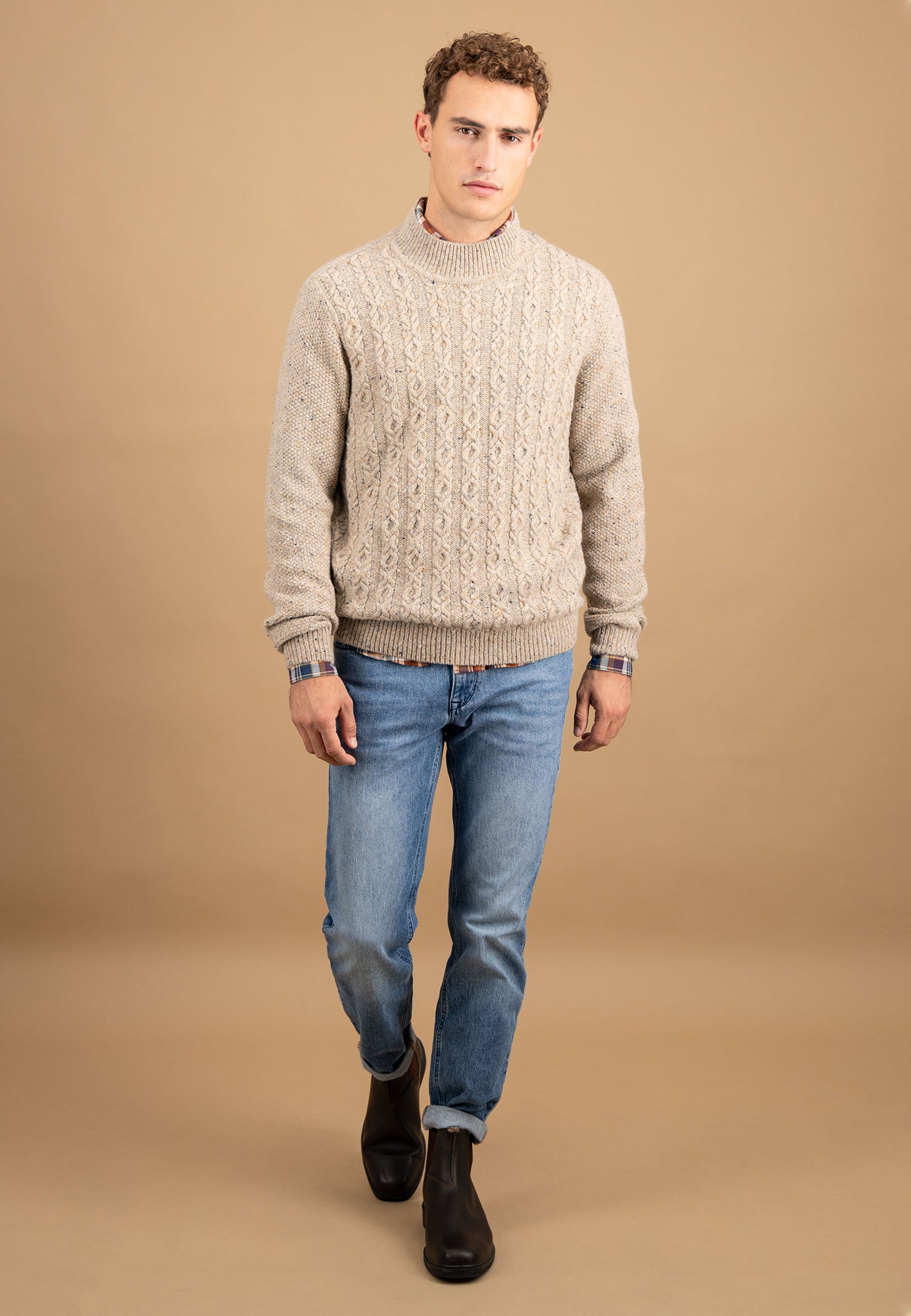 Donegal wool blend cable knit crew neck sweater – FYNCH-HATTON