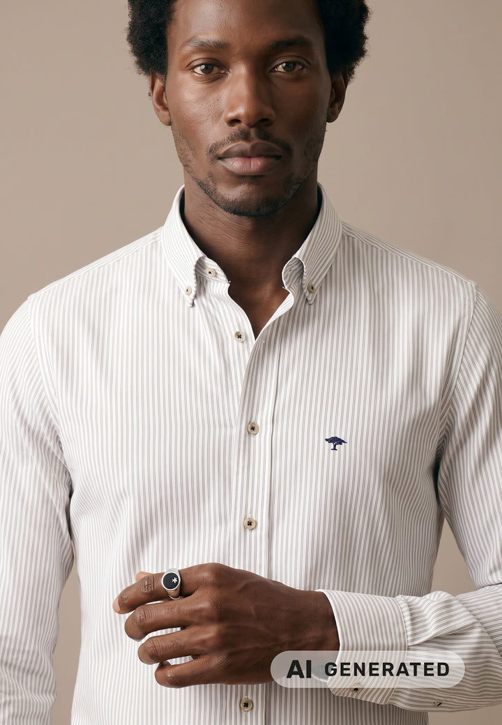 Oxfordhemd aus Baumwolle mit Streifenmuster und Button-Down-Kragen
