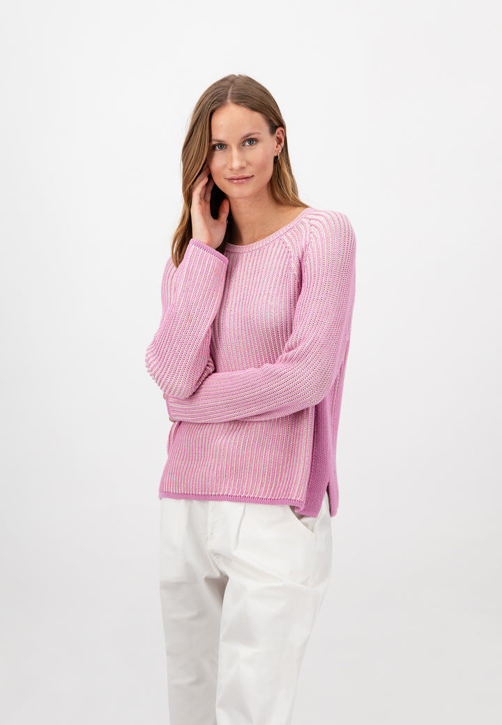 Cotton-knit sweater with duo-tone effect